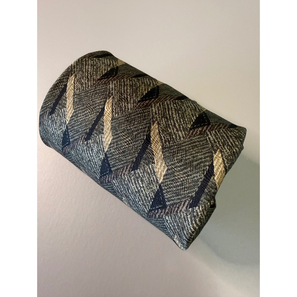 Vintage Axis Mens Silk Necktie Olive Green Geometric Abstract Pattern USA Made